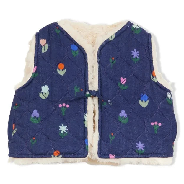 Arsène et Les Pipelettes - Reversible Sleeveless Vest, Floral Print, Organic Cotton | Navy