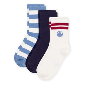 Petit Bateau - 3 Pairs of Striped Socks Set | Blue