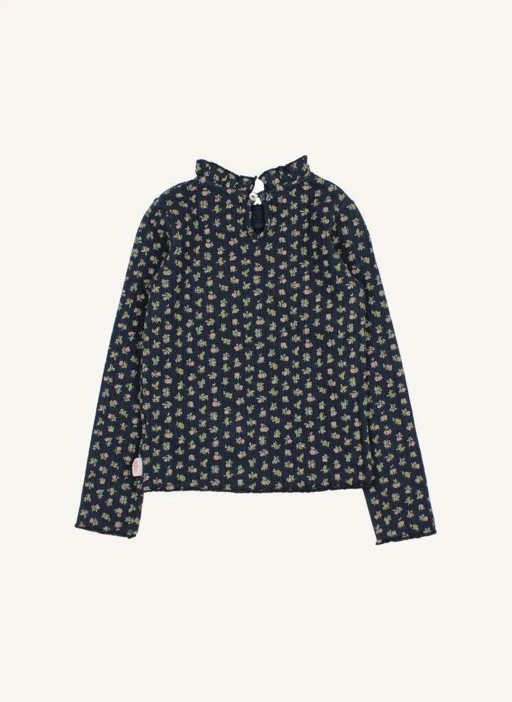 Búho - Floral Patterned Cottage Rib T-Shirt | Navy
