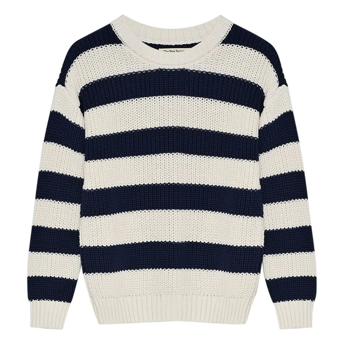 the new society - Musa Cotton Striped Sweater | Midnight blue