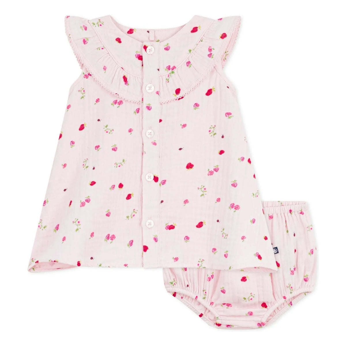 Petit Bateau - Organic cotton gauze floral dress and bloomer set | Pink