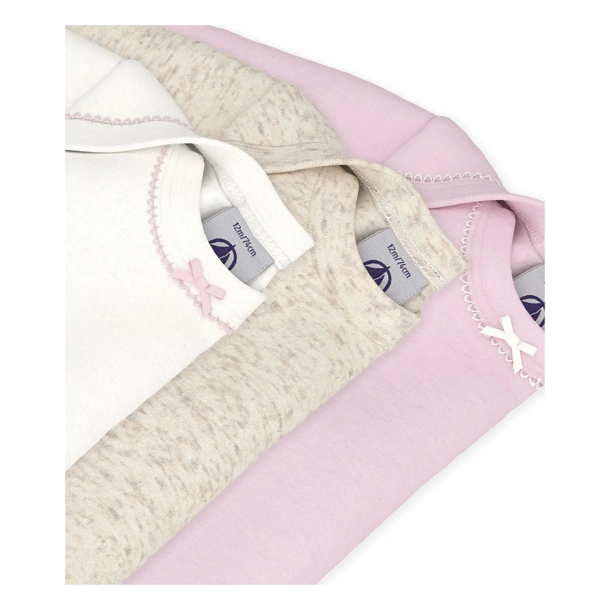 Petit Bateau - 3-Pack Plain Bodysuit Set Organic Cotton Buttons | Pink