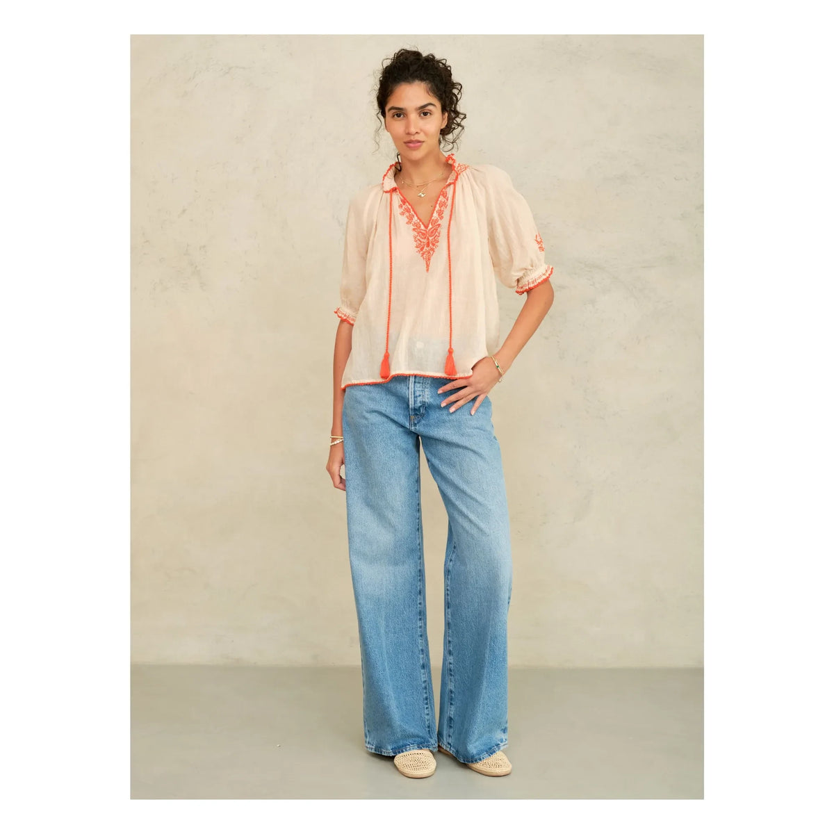 M.A.B.E. - Talia Cotton Blouse | Coral Orange