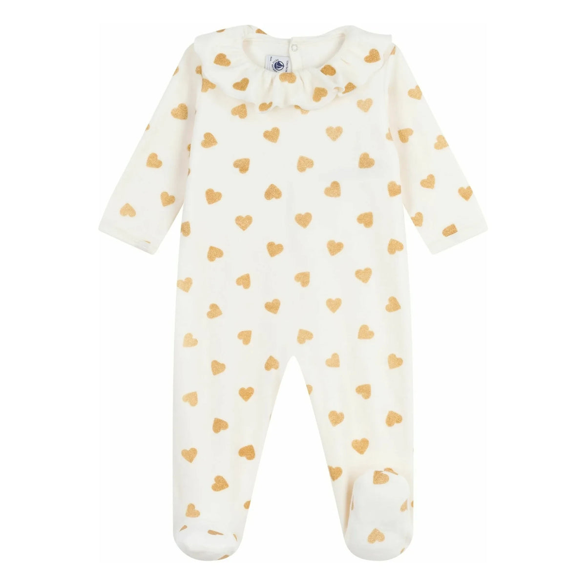 Petit Bateau - Dors Bien Sequin Heart Neck Pajamas Organic Cotton | Ecru