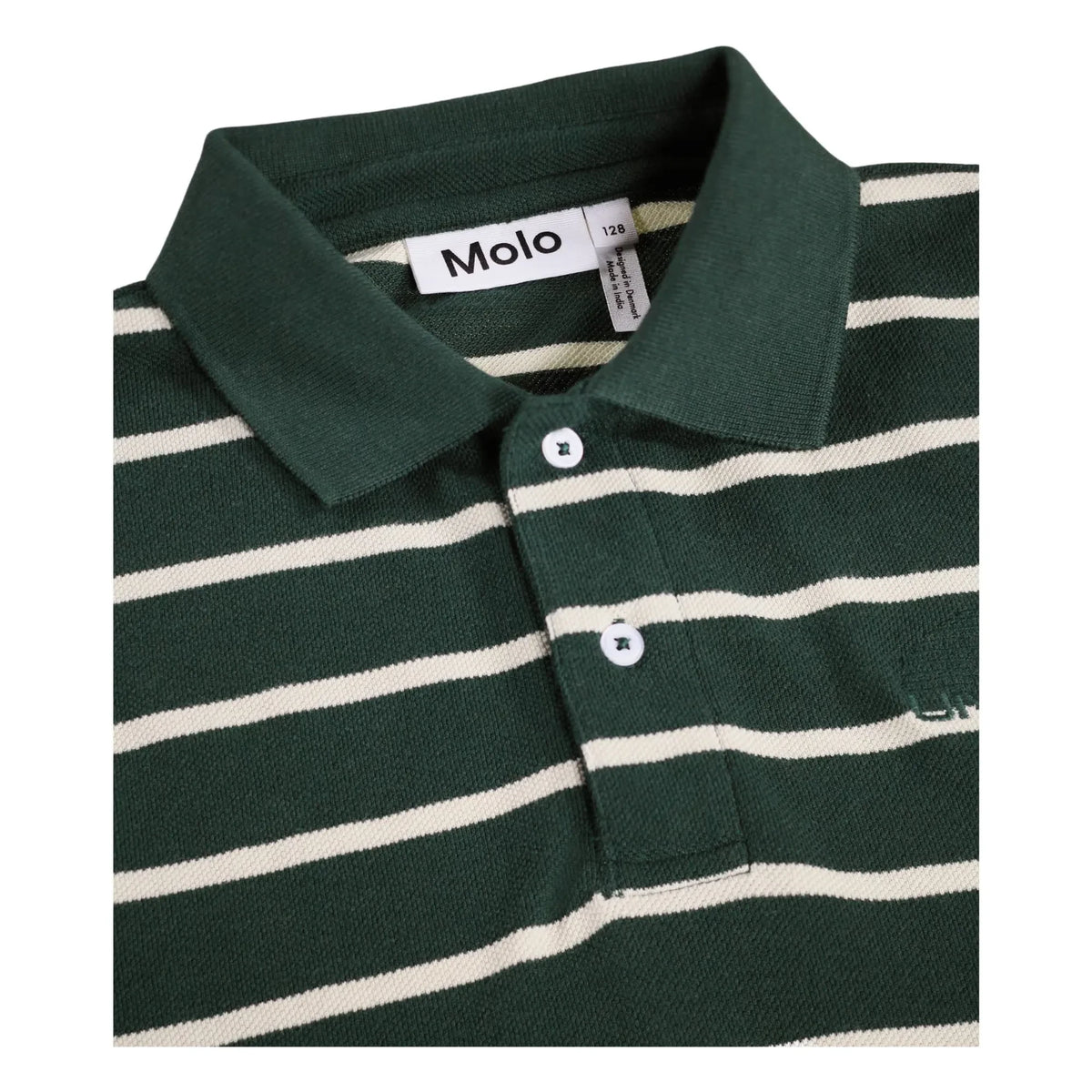 Molo - Striped organic cotton polo shirt | Chrome green