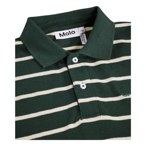 Molo - Striped organic cotton polo shirt | Chrome green