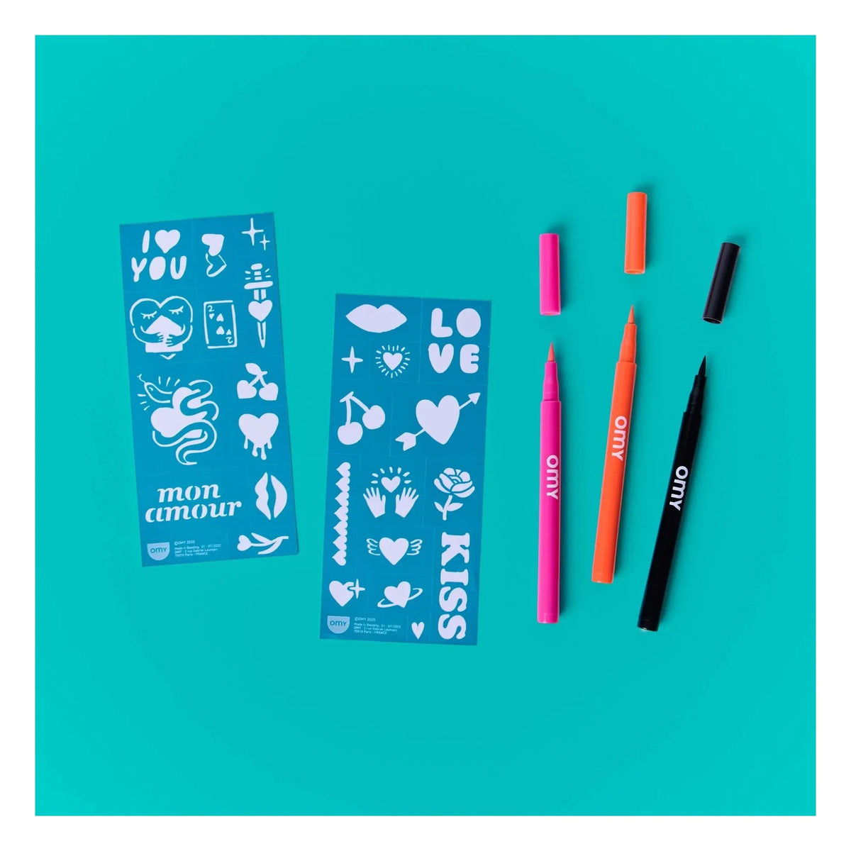 Omy - Felt Pens and Stencils for I Love You Temporary Tattoos | Pink
