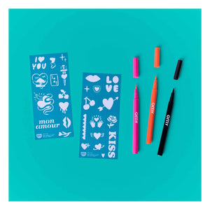 Omy - Felt Pens and Stencils for I Love You Temporary Tattoos | Pink