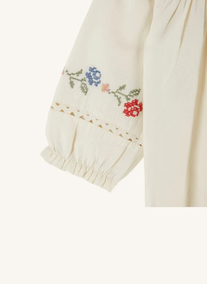 Emile et Ida - Cross-Stitched Romper | Ecru