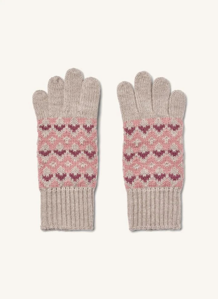 Wheat - Bobbe Hearts Merino Wool Gloves | Pink
