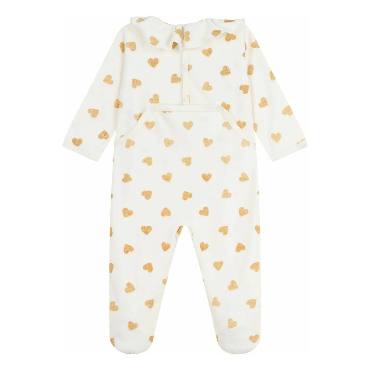 Petit Bateau - Dors Bien Sequin Heart Neck Pajamas Organic Cotton | Ecru