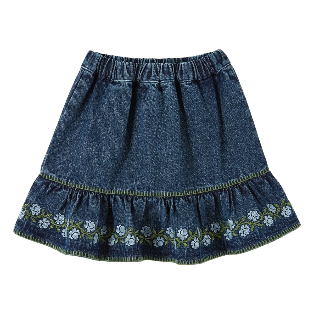 Emile et Ida - Embroidered Denim Skirt | Blue