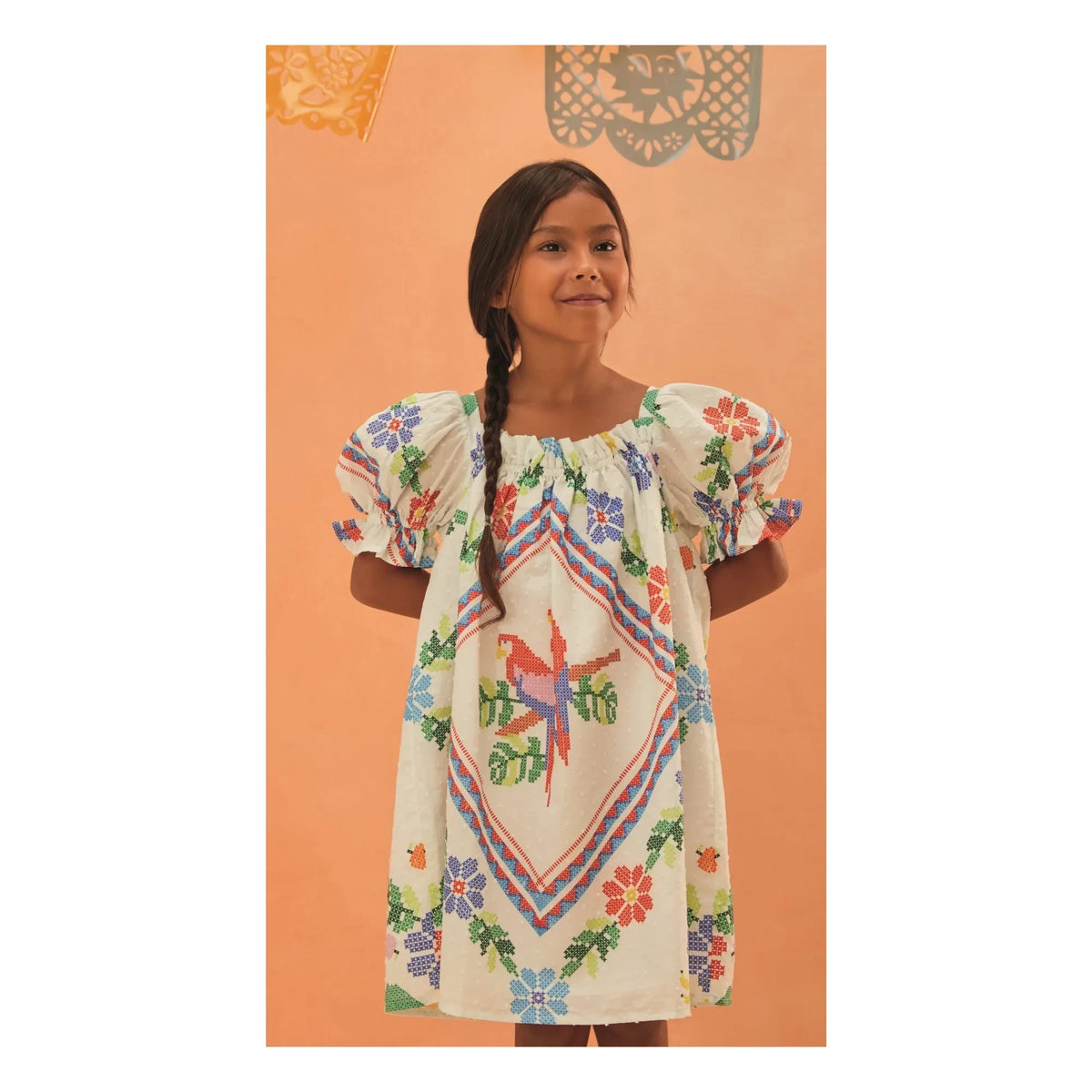 Fabula - Floral Pattern Balloon Sleeve Dress | White