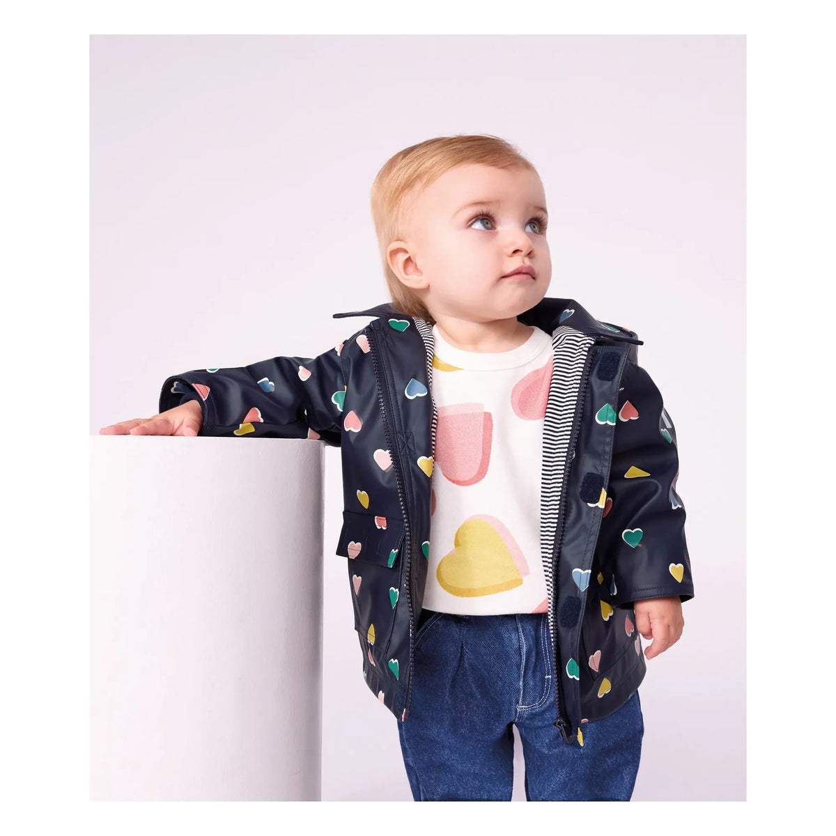 Petit Bateau - Iconic Heart Pattern Baby Raincoat | Navy