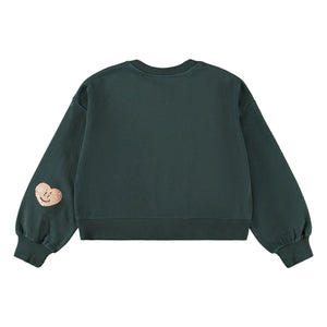 Molo - Miki Organic Cotton Heart Patch Sweater | Chrome Green