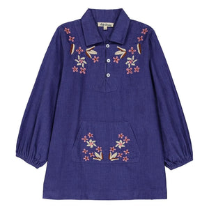 Hello Simone - Mirna Embroidered Corduroy Dress | Blue