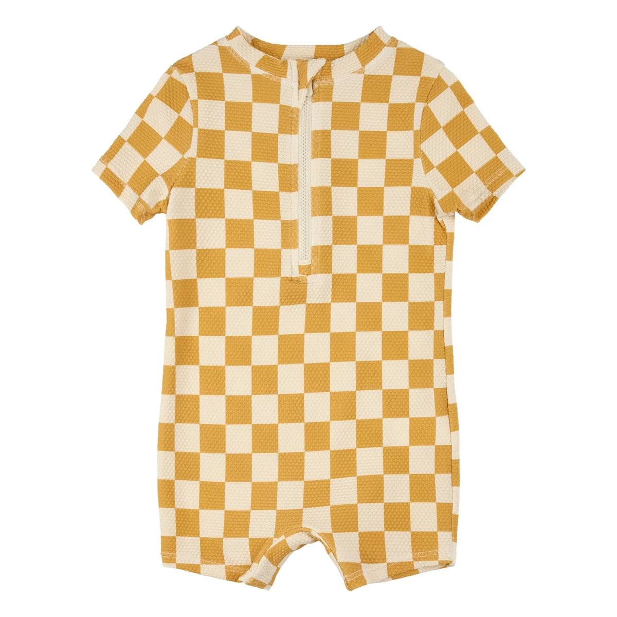 Petit Lem - Textured Plaid Anti-UV Jumpsuit Shorts Recycled Fibers | Yellow