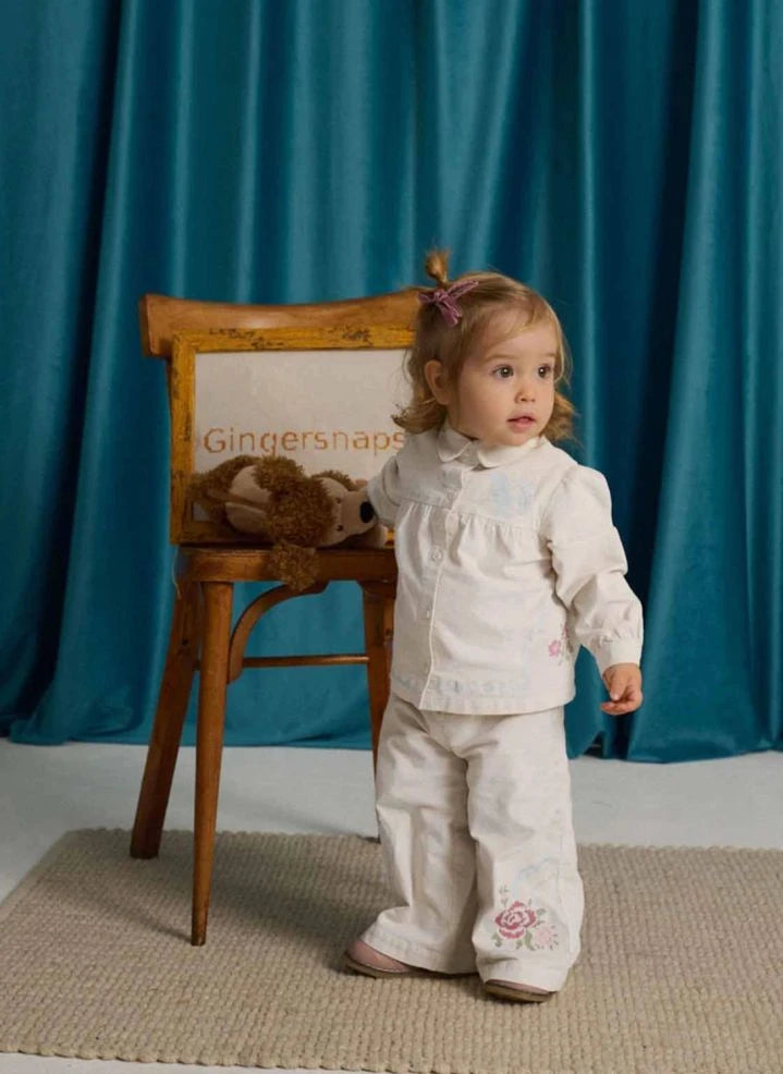 Gingersnaps - Ferne Embroidered Ribbed Pants | Ecru