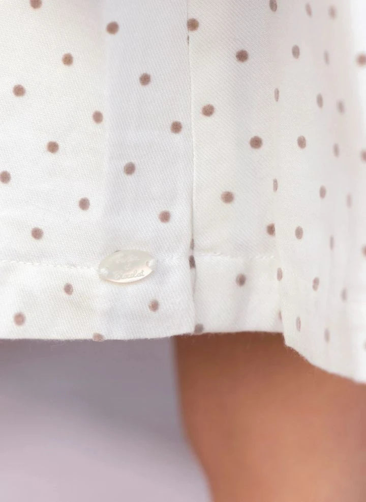 Tartine et Chocolat - Embroidered Collar Dotted Wavy Dress | Ecru