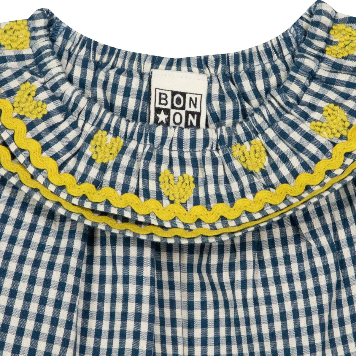 Bonton - Solane Gingham Embroidered Collar Blouse | Blue