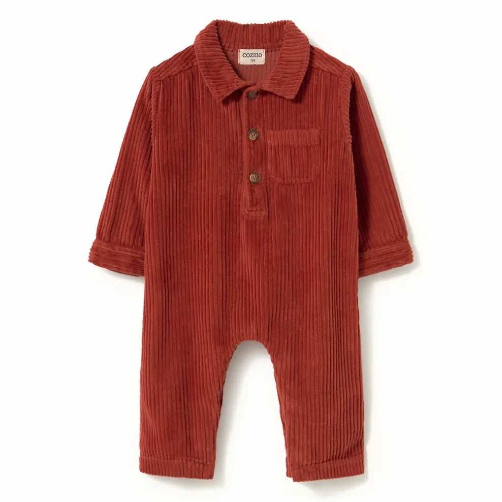 Cozmo - Blai Velvet Organic Cotton Jumpsuit | Dark Red