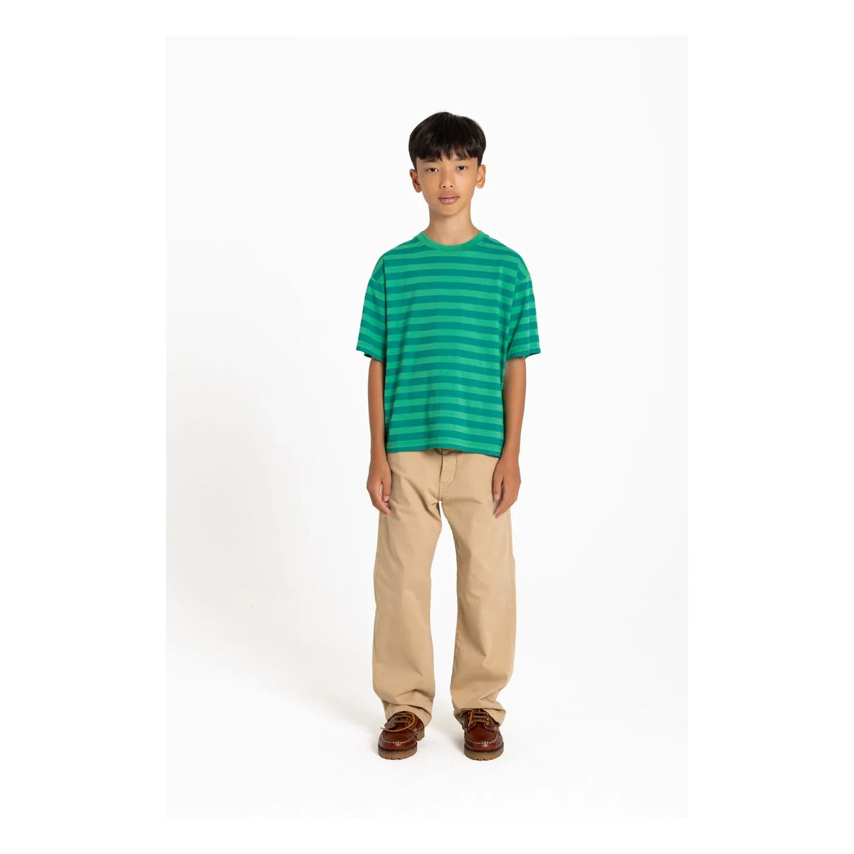 Smallable Kid - Nils Striped Organic Cotton T-shirt | Emerald green