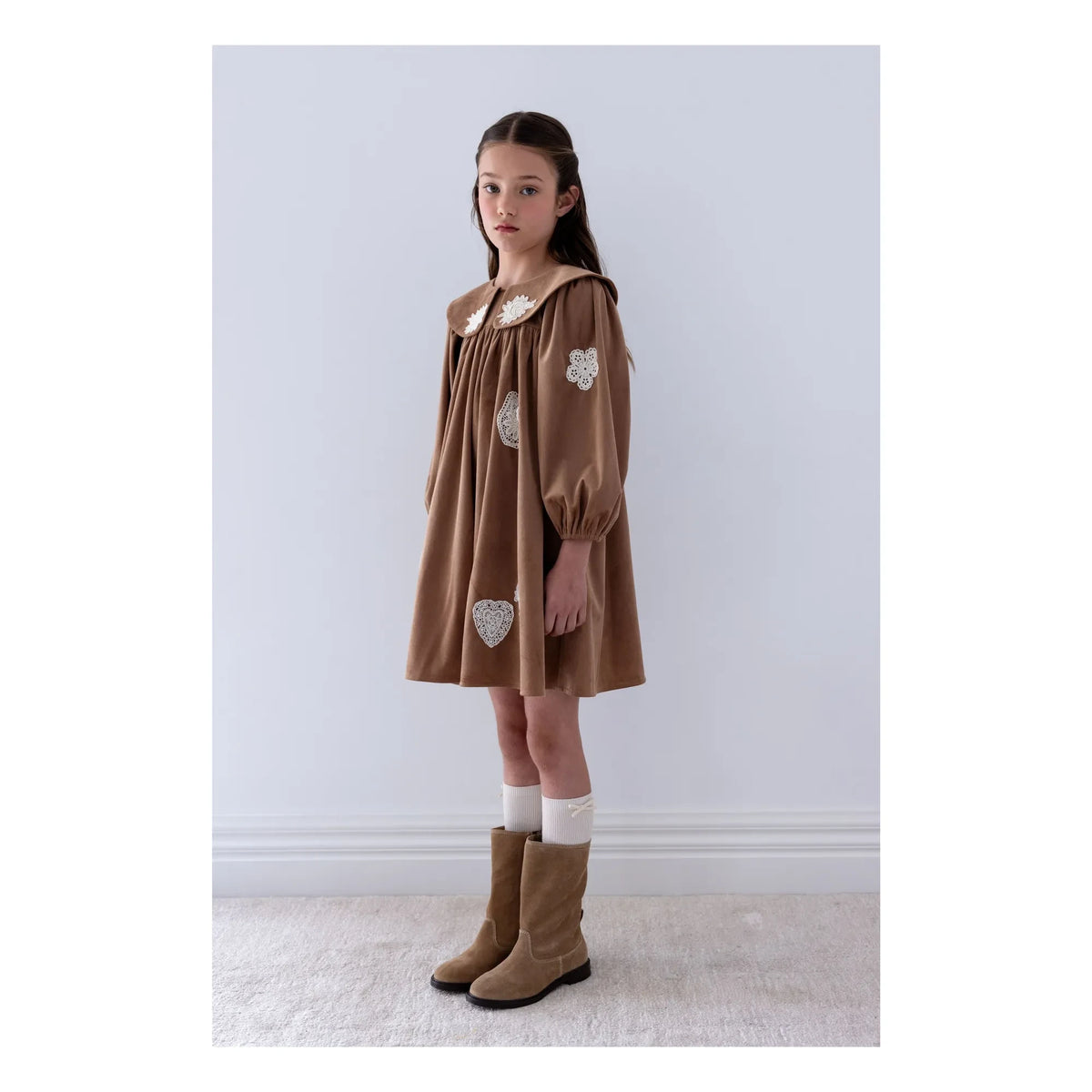 petite Amalie - Claudine Collar Lace Patch Dress | Karamel