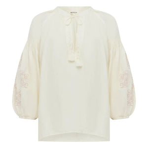 Boteh - Serenia Cotton Ruched Blouse | White
