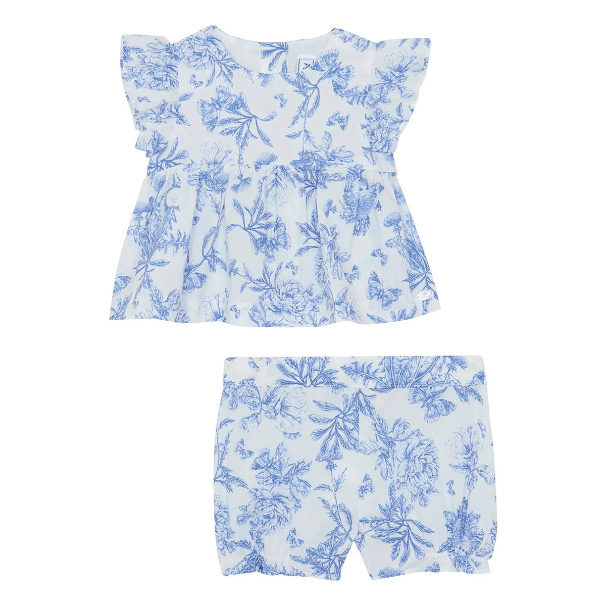 Tartine et Chocolat - Floral Pattern Top and Shorts Set Inspired by Toile de Jouy | Electric Blue