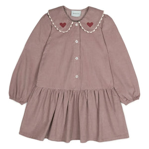 Mipounet - Géraldine Hearts Velour Dress | Pale Pink