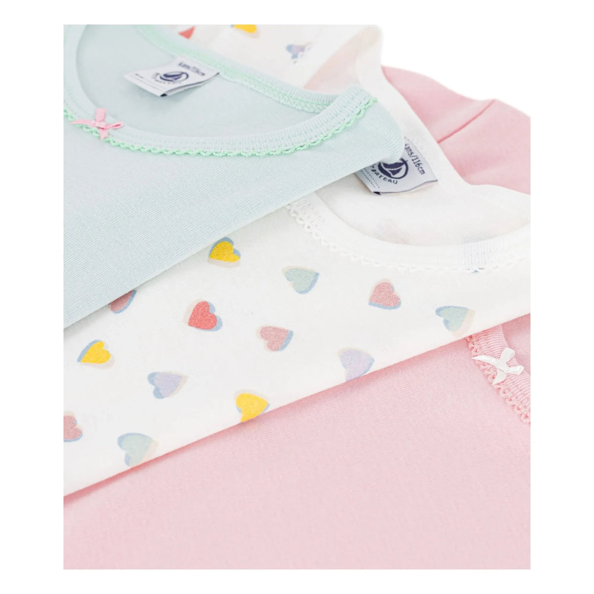 Petit Bateau - Set of 3 Organic Cotton Heart Printed T-Shirts | Pink