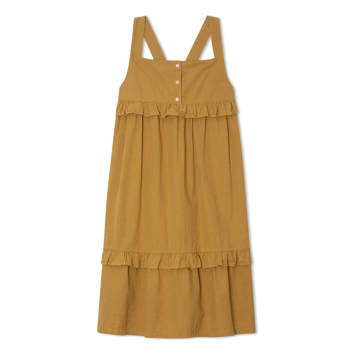 Matona - Mi-Long Ruffle Dress Organic Cotton | Mustard