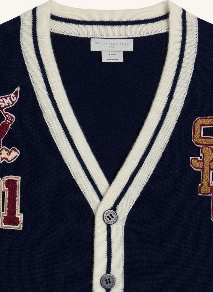 Stella McCartney Kids - College Wool Cardigan | Dark Blue