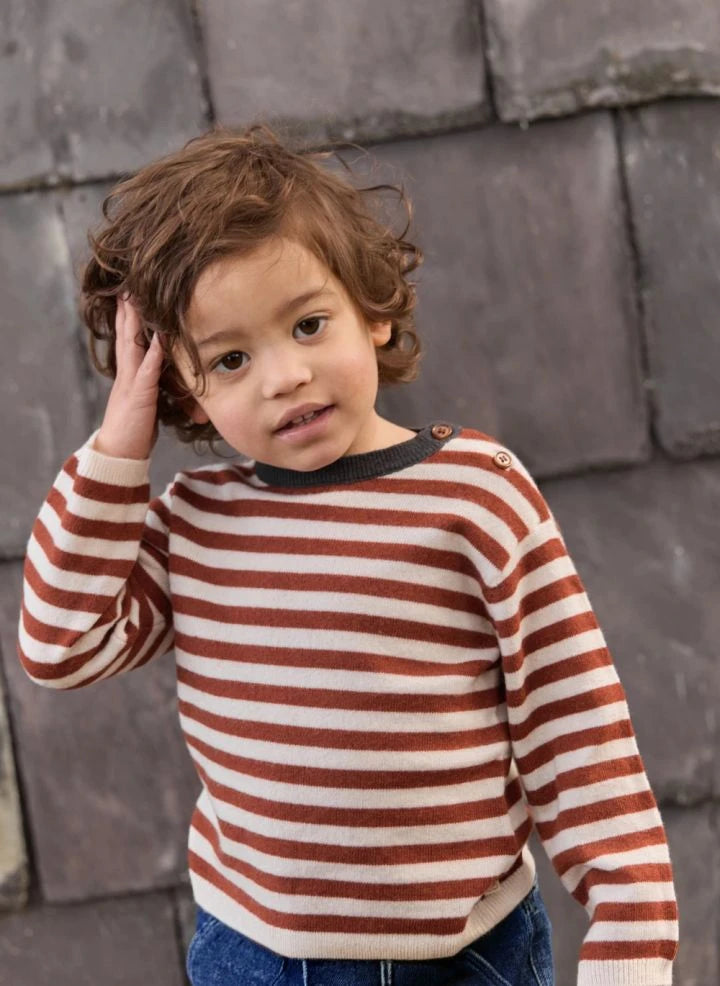 Bonton - Pepito Striped Baby Sweater | Caramel