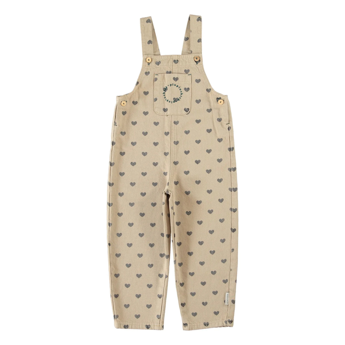 Piupiuchick - Organic Cotton Heart Detail Dungarees | Beige