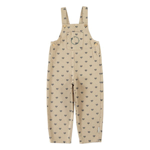 Piupiuchick - Organic Cotton Heart Detail Dungarees | Beige