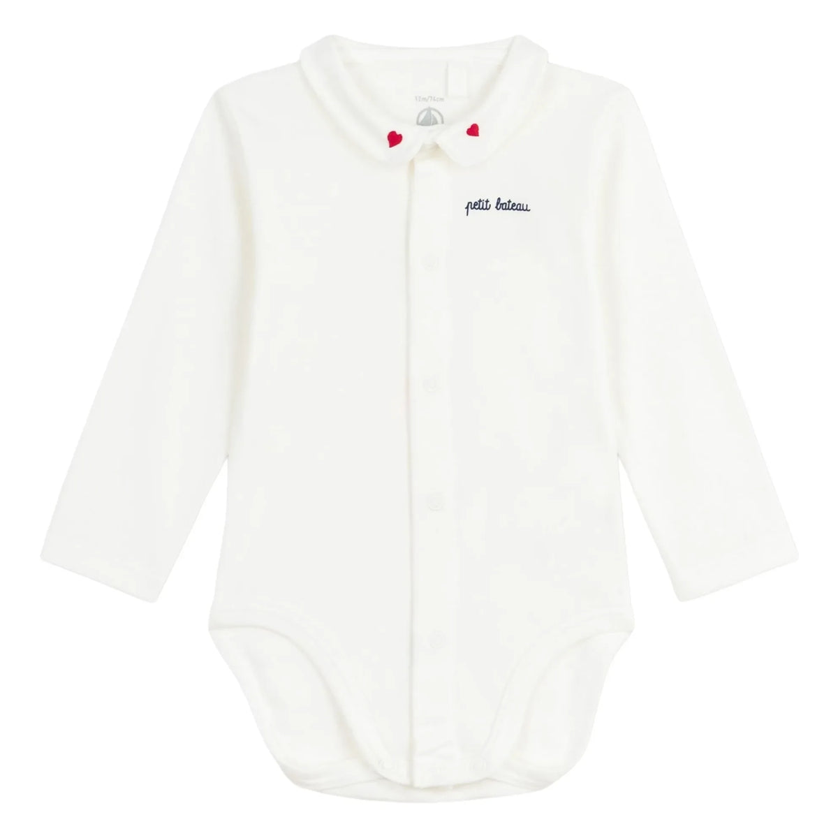Petit Bateau - Organic Cotton Embroidered Collar Bodysuit | White