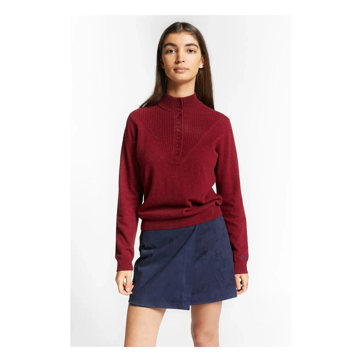 Indee - Winter Wool Buttoned Sweater | Burgundy