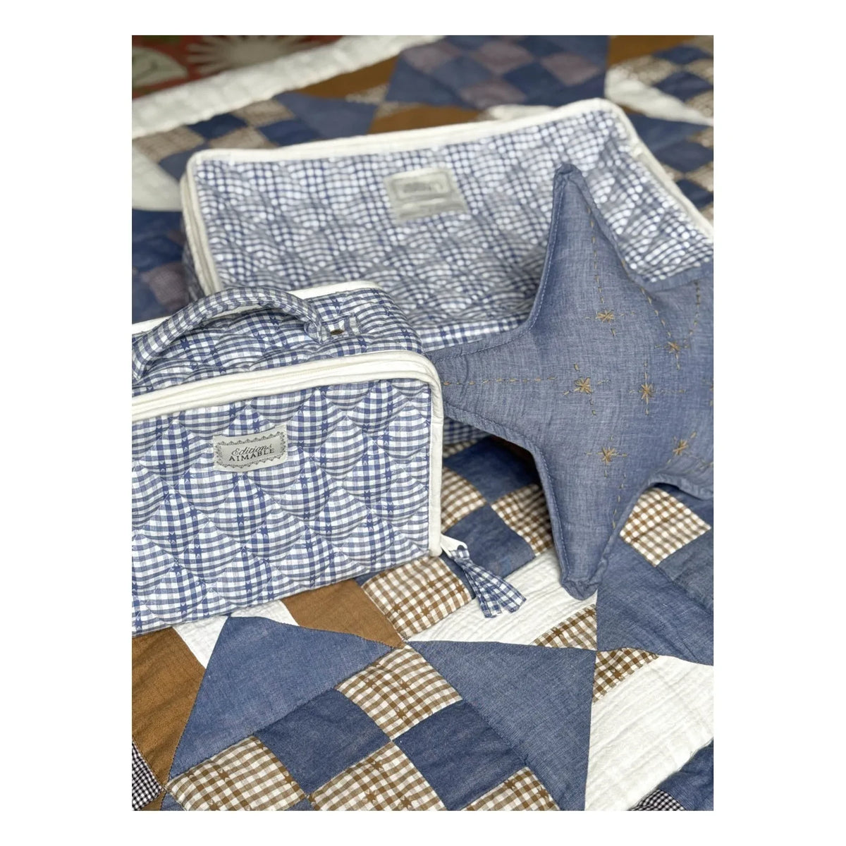 Editions Aimable - Vadim fabric suitcase | Blue Vichy Cotton