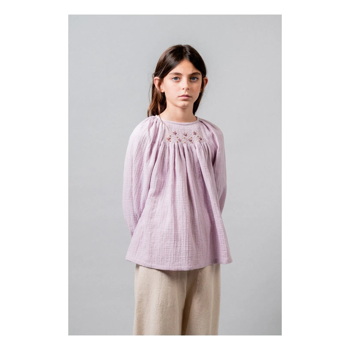 birinit - Organic cotton embroidered blouse | Mauve