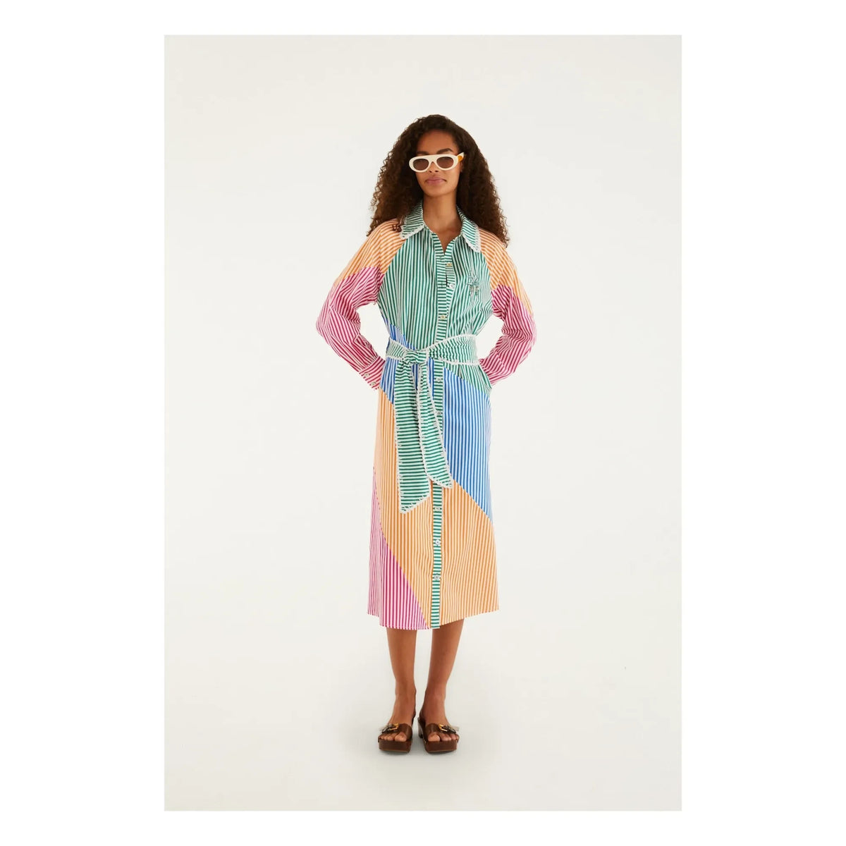 Farm Rio - Cotton Striped Shirt Dress | Green