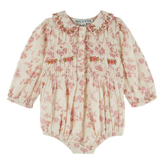 Emile et Ida - Gathered Organic Cotton Floral Patterned Jumpsuit | Ecru