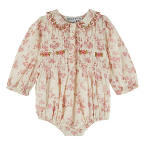 Emile et Ida - Gathered Organic Cotton Floral Patterned Jumpsuit | Ecru