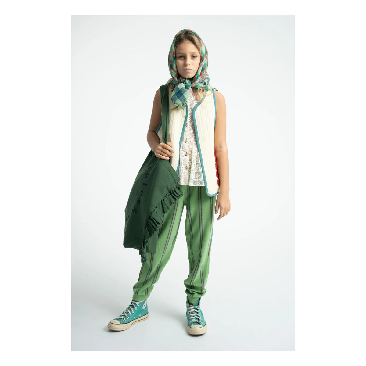 Piupiuchick - Organic Cotton Terry Textured Striped Jogger Trousers | Green