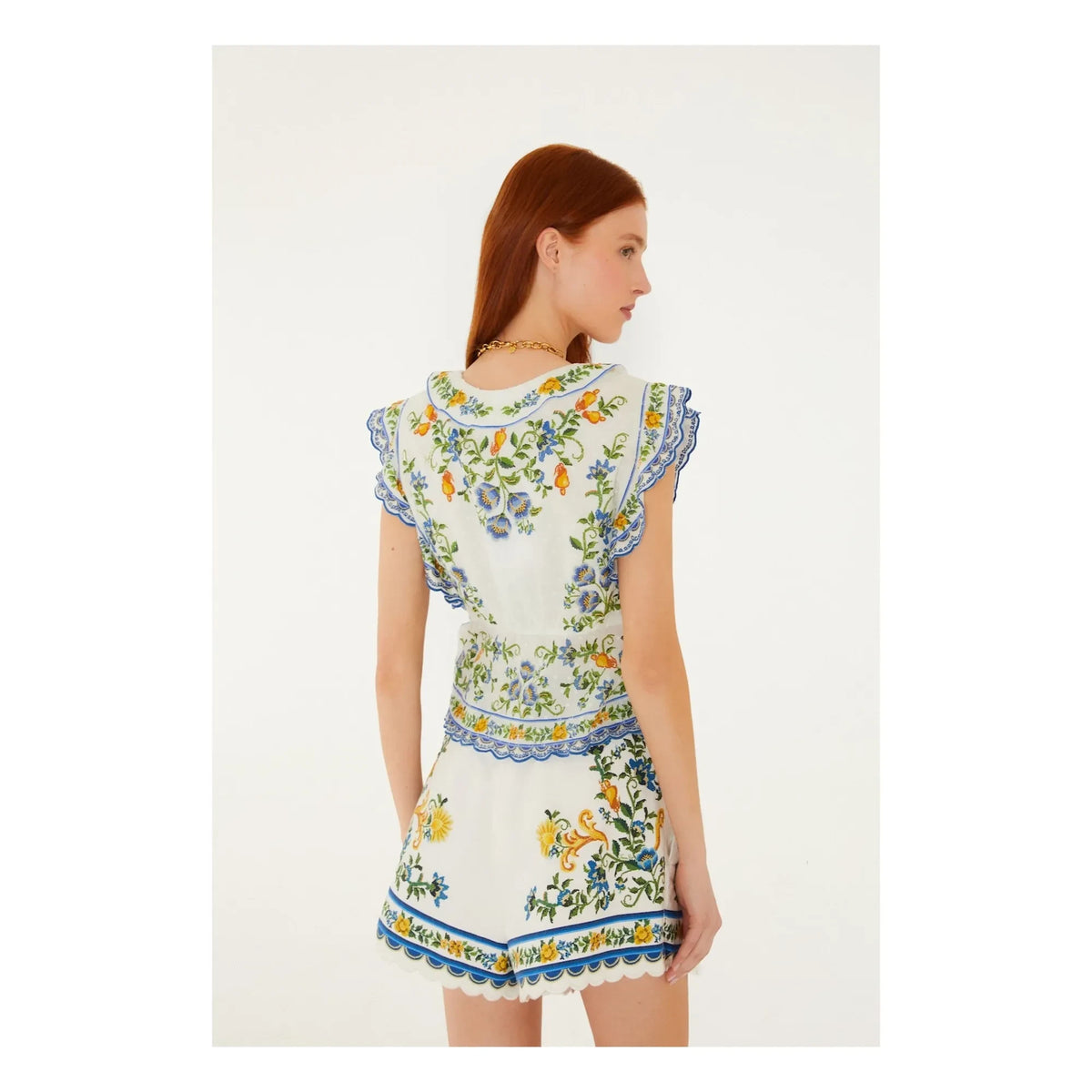 Farm Rio - Emily Floral Cotton Shorts | White
