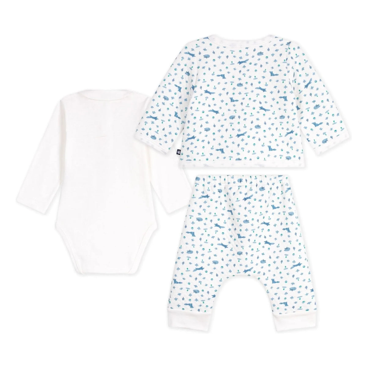 Petit Bateau - Organic Cotton Foxes Bodysuit, Blanket, and Pants Set | White