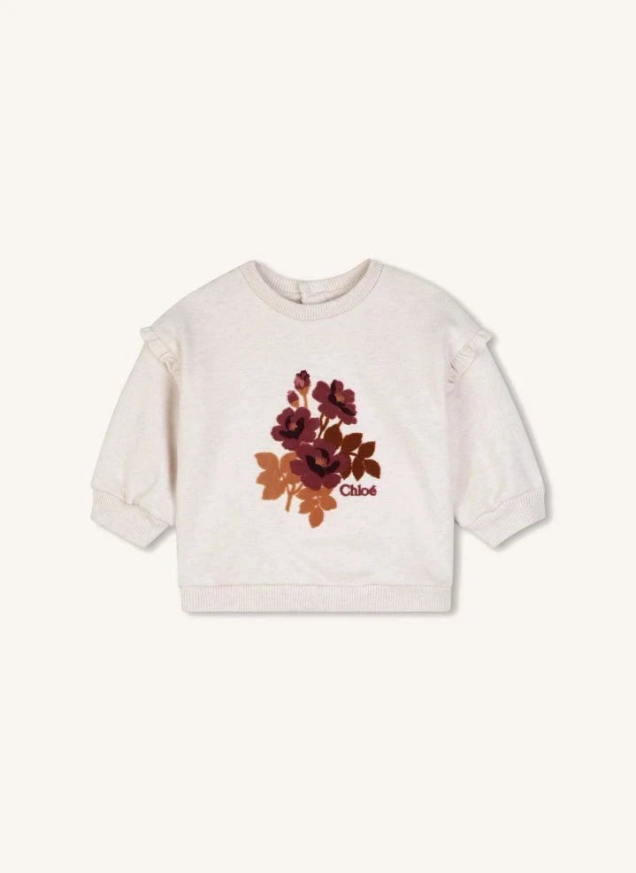 Chloé - Distressed Flowers Organic Cotton Sweatshirt | Ecru