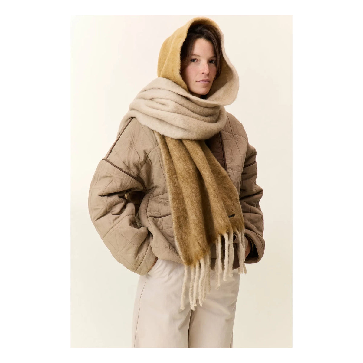 Leon & Harper - Elton Striped Scarf | Camel