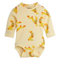 Mini Rodini - Baby Romper Bodysuit Rabbits Organic Cotton | Yellow