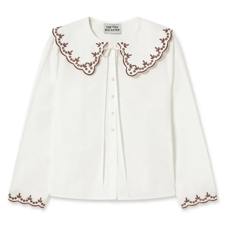 The Tiny Big Sister - Embroidered Cotton Blouse | White